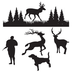 Hunting Vector Bundle,silhouette,Deer,Mountains, dog,tree,