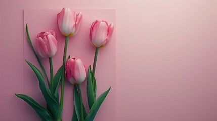 AI Generated Mother's day, Valentine's Day background concept with tulip flower, blank greeting card.
