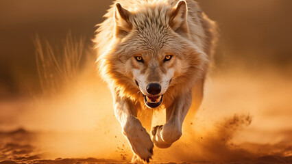 Raging Predator: Wolf in Full Sprint - obrazy, fototapety, plakaty