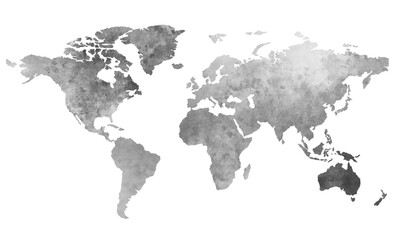 Grey color world map watercolor vector background