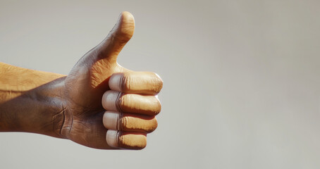 A thumbs-up sign is isolated on white, with a aesthetic and massurrealism.