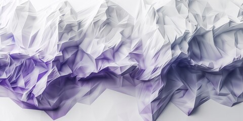 A 3d render presents a background of paper and triangles, with grid formations, white and purple colors, desolate landscapes, and sketchy lines.
