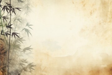 beige bamboo background with grungy text, in the style of contemporary frescoes - obrazy, fototapety, plakaty
