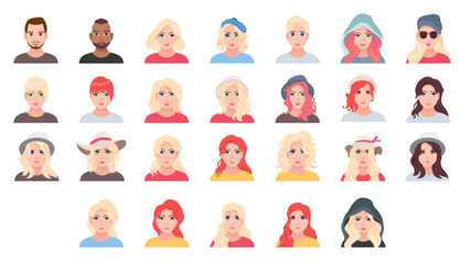 Set of avatars of different people. Collection of various male and female portraits.