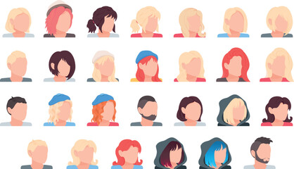 Set of flat illustration vector avatars of different people. Collection of various male and female portraits.