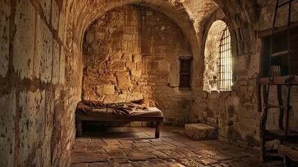 Fototapeta na wymiar inside a medieval prison cell
