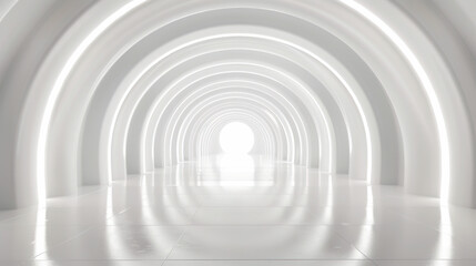 Modern white background futuristic tunnel corridor
