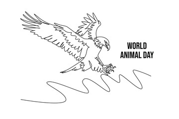 Fototapeta premium One continuous line drawing of funny cute Eagle. World Animals Day Icon. Trendy single line draw design vector graphic illustration