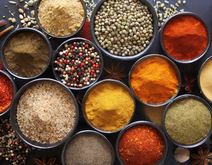 Fototapeta na wymiar Colorful herbs and spices for cooking Indian spices