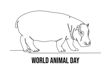 One continuous line drawing of funny cute Hippopotamus. World Animals Day Icon. Trendy single line draw design vector graphic illustration