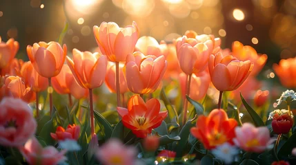 Gordijnen Tulips in spring, field of tulips © Andy