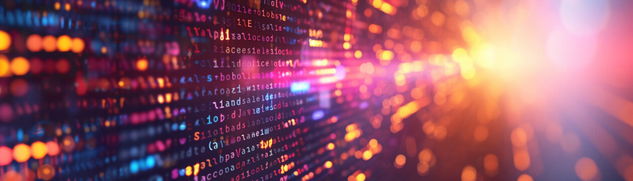 Futuristic digital wallpaper with glowing neon circles in a colorful tech design
