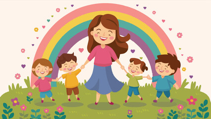 Obraz na płótnie Canvas Charming Mother's Day Vector Art: Delightful Flat Design Illustration