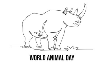 One continuous line drawing of funny cute Rhinoceros. World Animals Day Icon. Trendy single line draw design vector graphic illustration