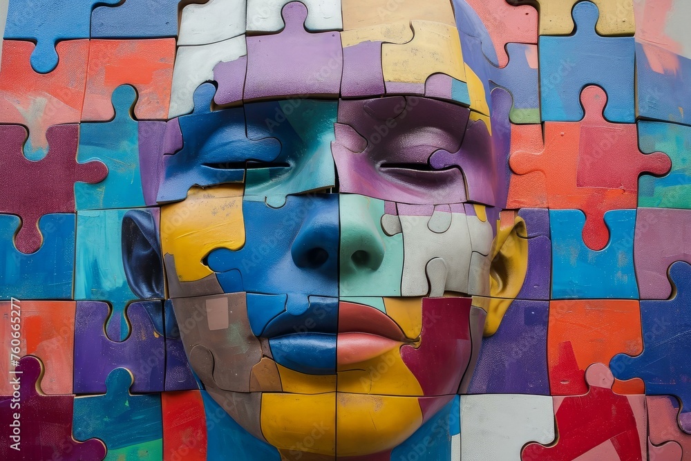 Poster challenging mind puzzle head. idea brain solution. generate ai