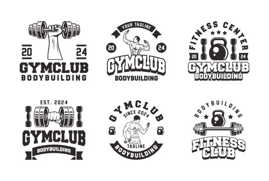 Retro styled fitness emblem collection. Vintage gym logo templates bundle. Monochrome fitness emblems logo vector.