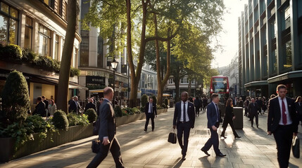 A group of men in suits walk down the street.