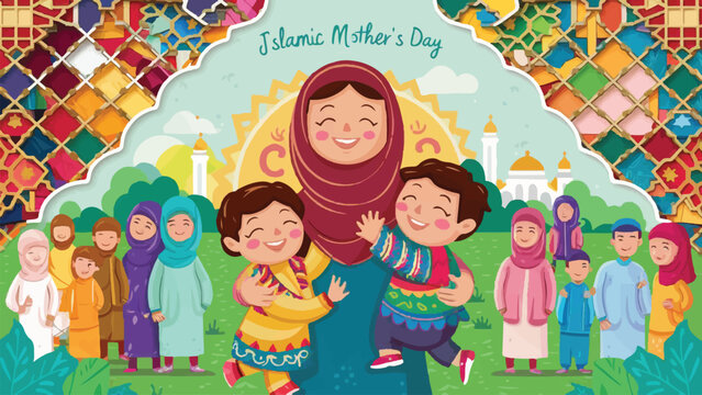 Charming Mother's Day Vector Art: Delightful Flat Design Illustration