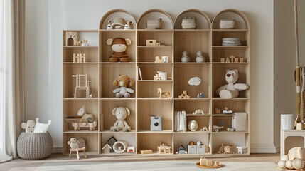 neutral nursery room cupboard or wardrobe for kids baby room , interior designing , toys , stuffed , playroom 