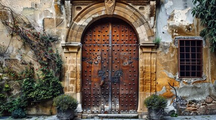 Fototapeta na wymiar The door of a medieval mansion