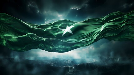 Waving flag of Pakistan on stage with spotlight. 3D rendering - obrazy, fototapety, plakaty