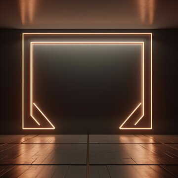 Beige neon light in an empty dark room, in the style of luxurious geometry