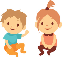 Boy and girl sitting together. Happy cartoon kids
