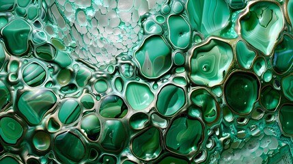 Malachite Green and White Bubbles: A Macro Close-up of Organic Fluid Shapes