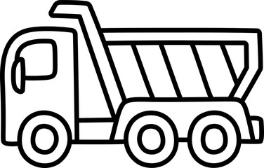 Dump truck line icon in cute cartoon hand drawn doodle style. 