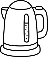 Electric kettle, simple cartoon drawing. Black and white doodle icon. Hand drawn illustration.