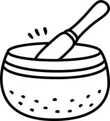 Tibetan singing bowl hand drawn doodle icon. Ringing meditation bell sound, yoga and healing. Black and white line art illustration.
