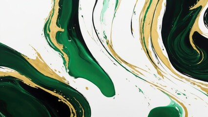 Beautiful White Golden Green and Black abstract background. Сolor mixed acrylic paints