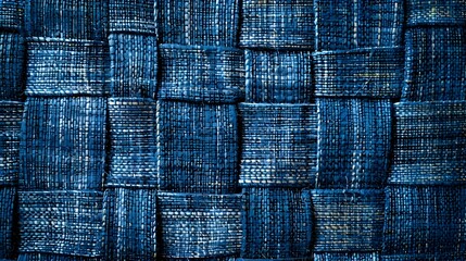 Woven Denim Fabric: Intricate Blue Squares Pattern for Modern Aesthetics