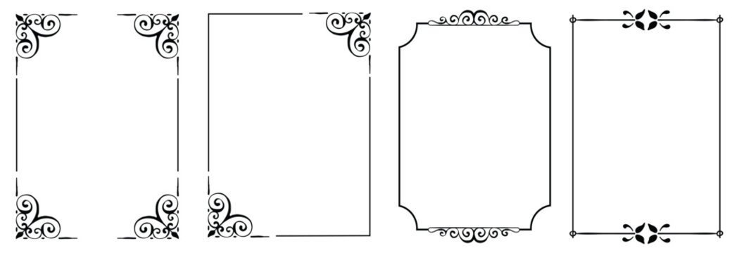 Decorative vector frames and borders. Set of vintage frames. Floral ornament. isolated on black background. Vector illustration. EPS 10