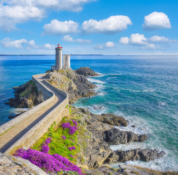 Lighthouse Phare du Petit Minou in Plouzane, Brittany, northern France.