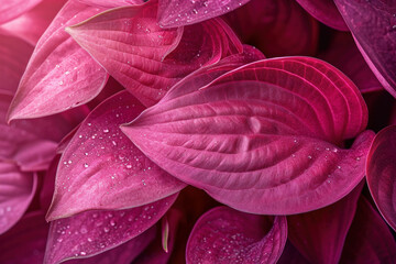 Close up of pink flowers with glistening water droplets on petals in soft natural lighting