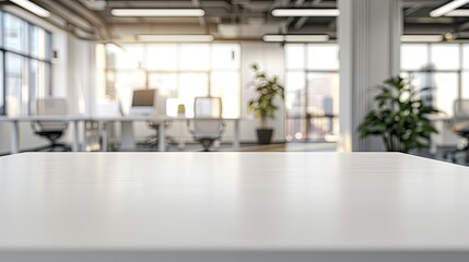 Empty office table with blur office on background - obrazy, fototapety, plakaty