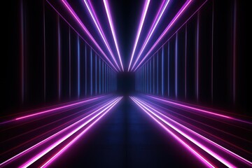 Black neon tunnel entrance path design seamless tunnel lighting neon linear strip background