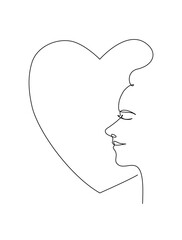 Continuous line art of a beautiful woman face with heart symbol editable lineart vector in mental health concept.