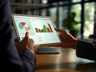 Business person analyzing financial statistics displayed on the tablet screen 