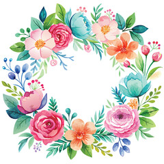 Fototapeta na wymiar Watercolor floral wreath. Hand drawn vector illustration for your design.