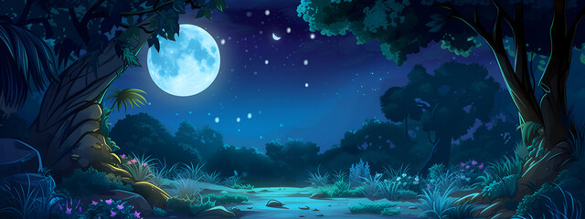 Summer night cartoon background