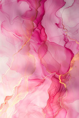 Vertical Fluid art texture. Pink background with abstract waves effect. Liquid alcohol ink picture.