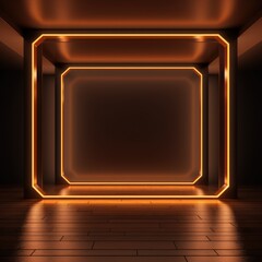 Brown neon tunnel entrance path design seamless tunnel lighting neon linear strip backgrounds 3d, in the style of lightbox