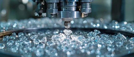 Rolgordijnen raw diamonds are processed in a diamond cutting and polishing factory. © tongpatong
