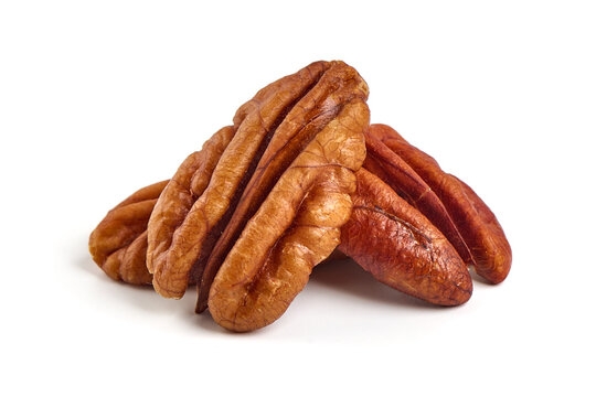Pecan nuts, isolated on white background.