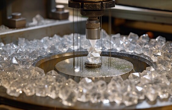 raw diamonds are processed in a diamond cutting and polishing factory.