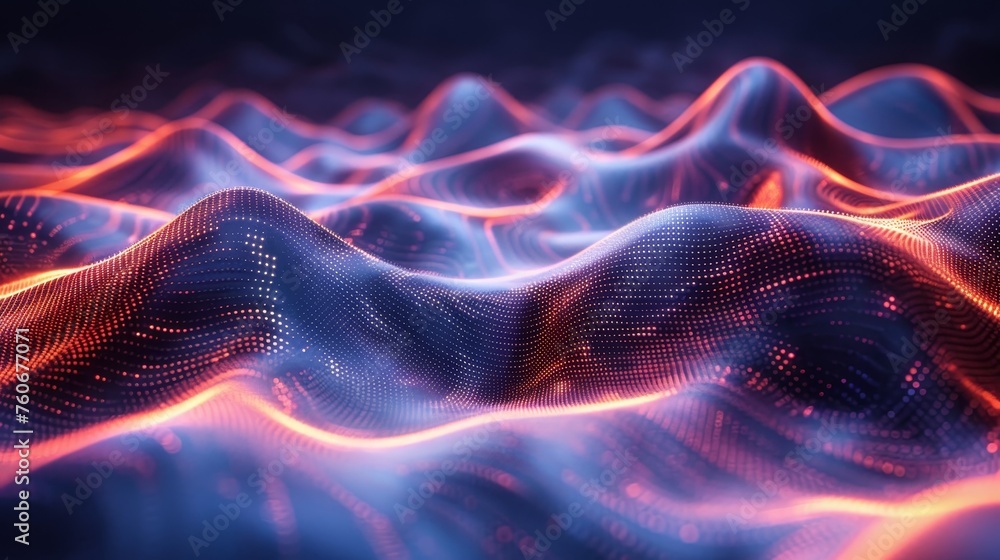 Poster vibrant digital waves create a mesmerizing sea of network data, illustrating the flow of information