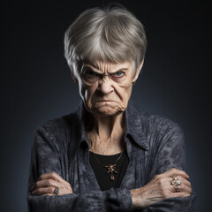 Angry belligerent senior woman looking at the camera 