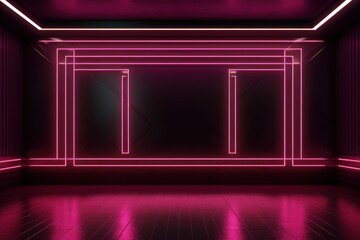 Burgundy neon light in an empty dark room, in the style of luxurious geometry